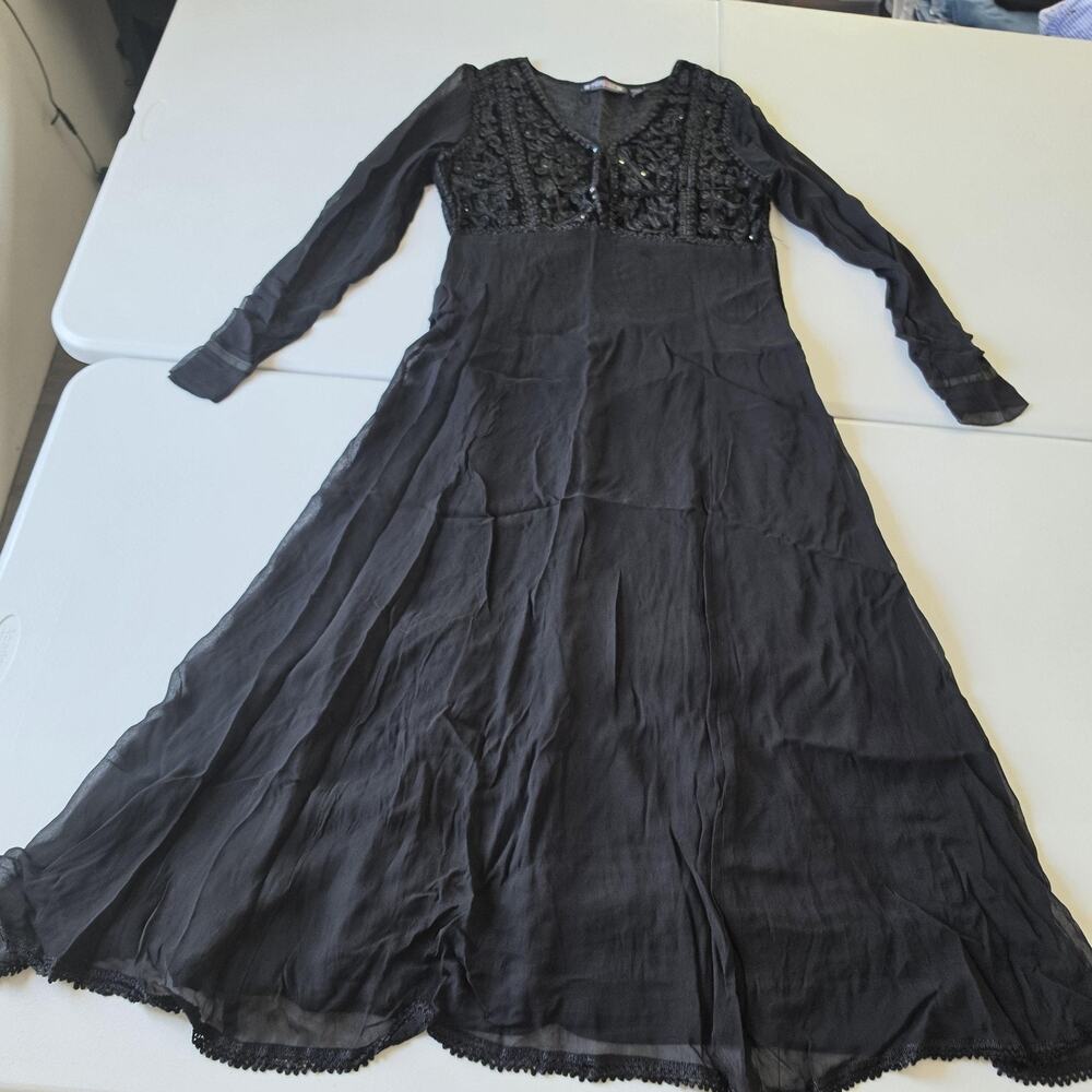 The Pyramid Collection Dress 10 Black Embroidered Maxi Gothic Witch Whimsigoth